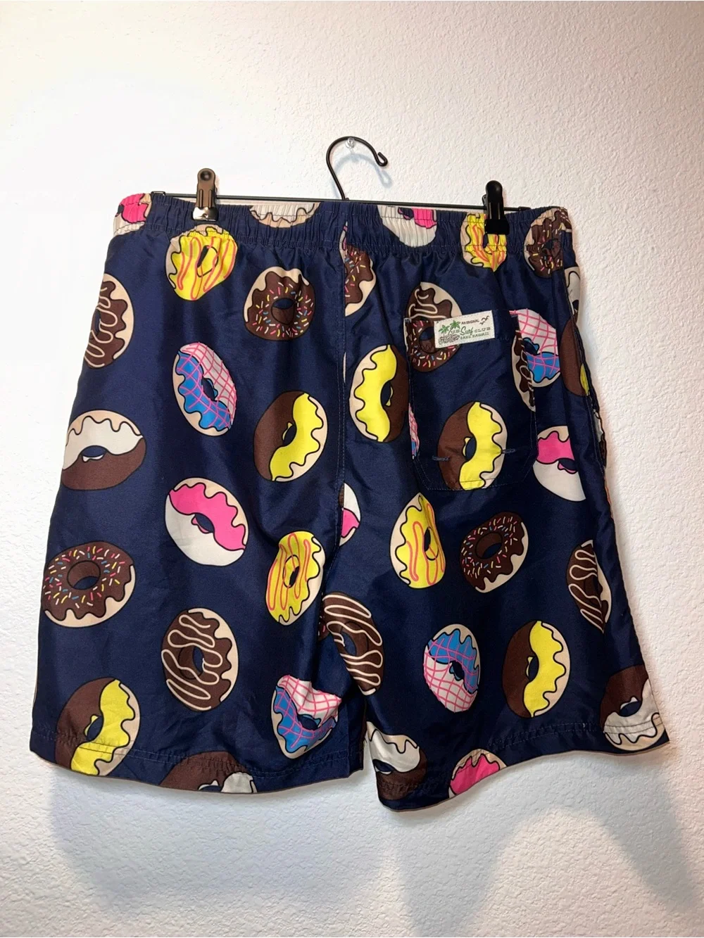 Men's Navy Donut Print Swim Trunks with Red Drawstring
